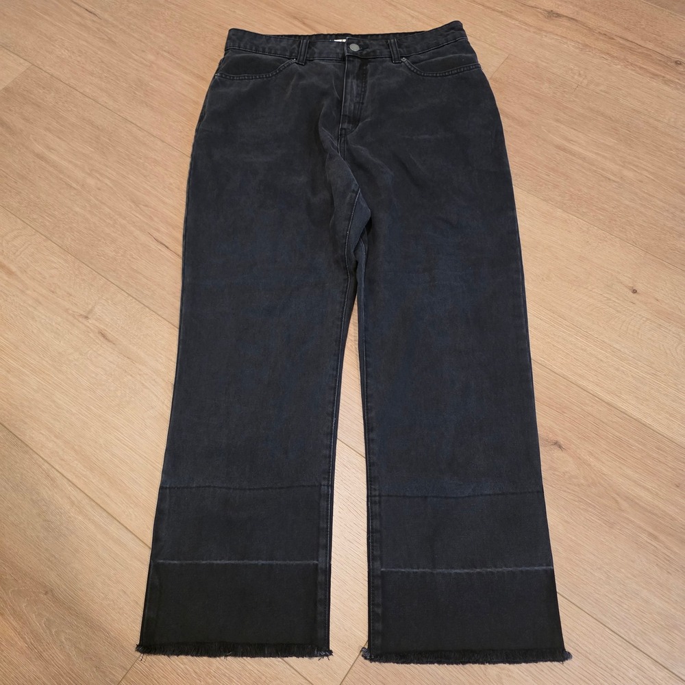 Roxy Womens Straight Leg Jeans Washed Black Raw Hem High Rise Size 31